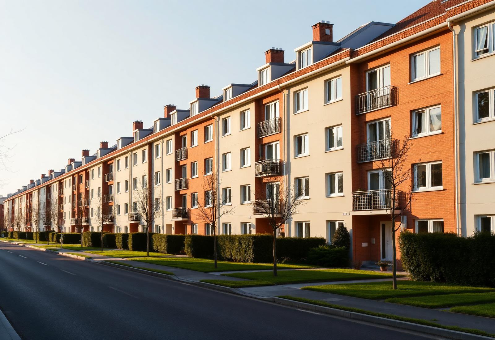 Reihe gepflegter Mehrfamilienhäuser