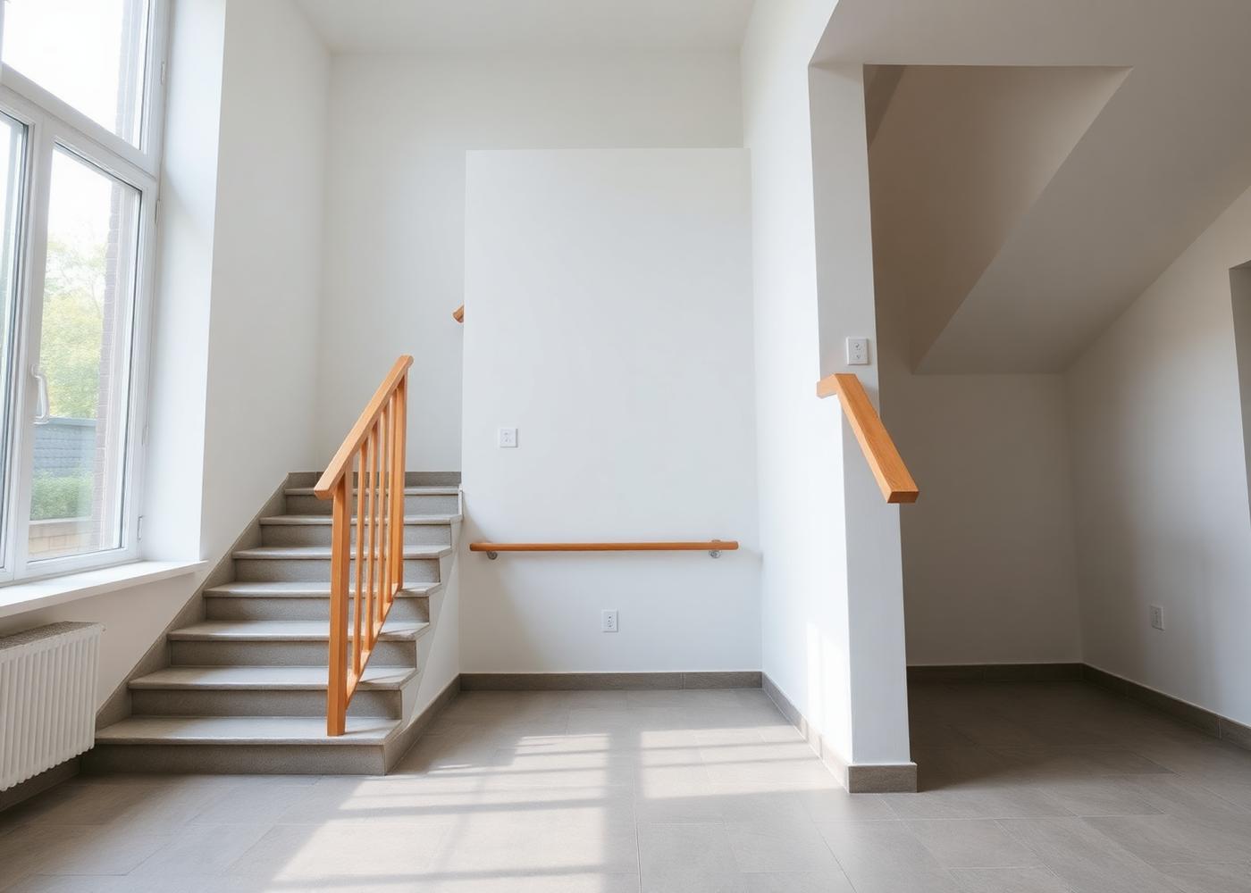 Helles, sauberes Treppenhaus in einem Mehrfamilienhaus